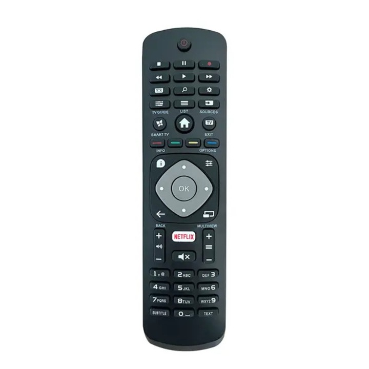 Telecomanda universala IR compatibila cu Philips, model IZO-CJ-K0502-20260806-7738 (996596003606), pentru TV 4K/Smart/Ambilight, functii multimedia si buton Netflix, alimentare 2x AAA, negru