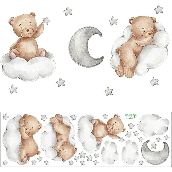 Sticker perete ursuleti nori stele, decor copii, 1 buc