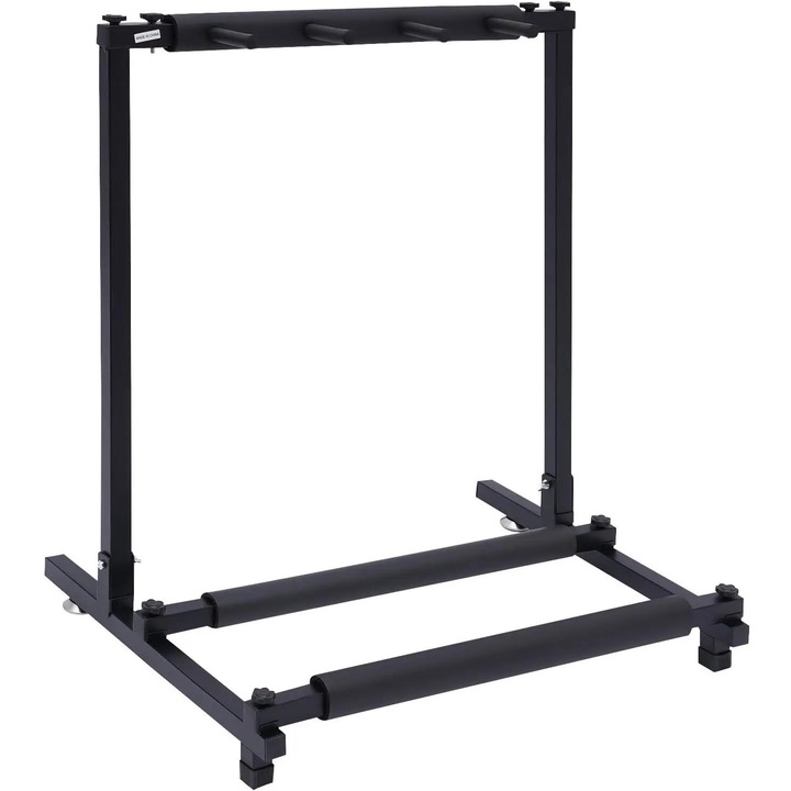 Suport chitare pentru 3 instrumente, stativ multi-chitara de podea, pentru chitara acustica si bass, constructie din fier cu burete, protectie cauciucata, negru