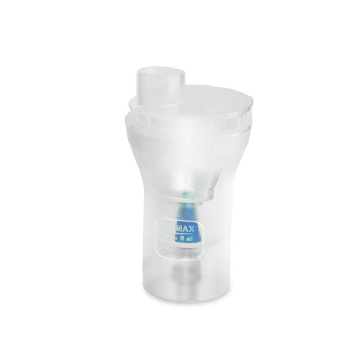 Recipient de rezerva Neno Sano pentru medicamente, accesoriu indispensabil pentru nebulizator, usor de montat si curatat, compatibil cu aparatul de aerosoli Neno, asigura continuitatea tratamentului acasa si in calatorii