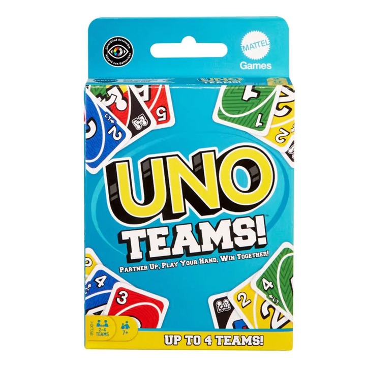 Настолна игра UNO Teams – Mattel, Картон, 9x2x11.5 см, Многоцветен