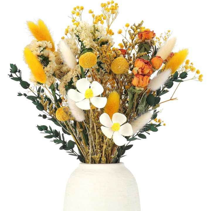 Set 30 flori uscate decorative, trandafiri si gypsophila, multicolor, pentru aranjamente florale