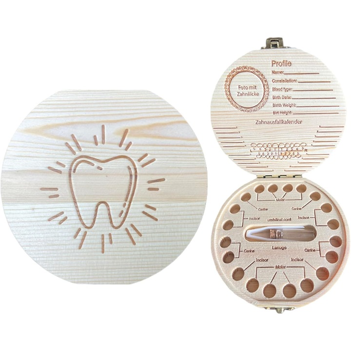 Cutie din lemn pentru dinti de lapte, set amintiri copil, multicolor, 10x10x5cm