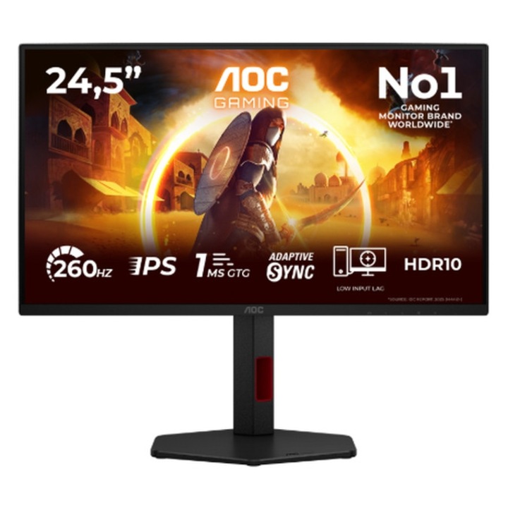 Монитор AOC 25G4ZR, 24.5" Fast IPS WLED, 1920x1080@260Hz (OC, Native 240Hz), 1ms GtG, 0.5ms MPRT, 300cd m/2, 1000:1, 80M:1 DCR, Adaptive Sync, FlickerFree, Anti Blue Light, Tilt, Height Adjust, Pivot, Swivel, 2xHDMI, DP 25G4ZR