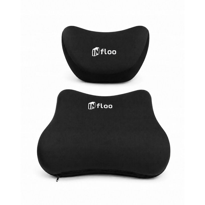 Set perne auto ergonomice pentru gat si suport lombar, Infloo, spuma cu memorie premium cu adaptare perfecta, reduce tensiunea musculara si oboseala la volan, husa respirabila si detasabila pentru spalare usoara, Negru