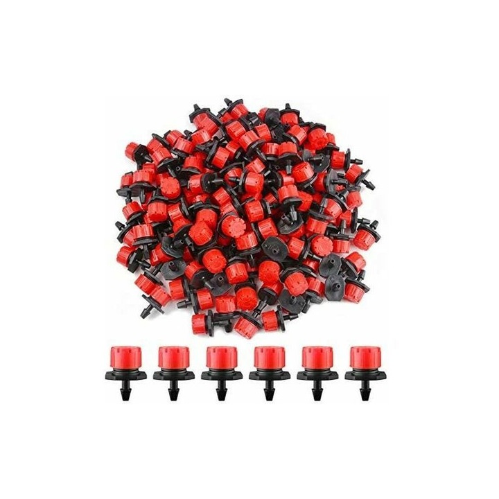 Set 200 picuratoare reglabile irigare 1/4 inch rosu 0-0,5m 0-70L/h