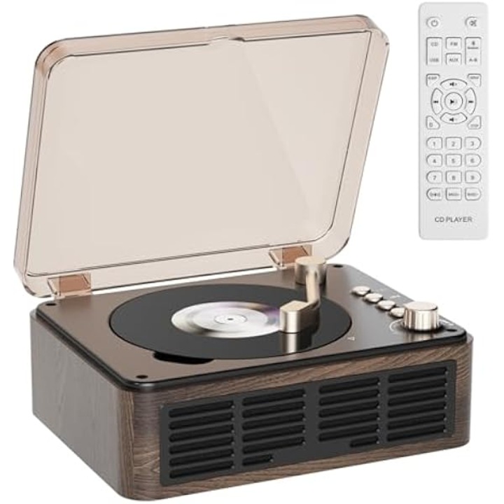 Player CD Bluetooth vintage cu radio FM si difuzoare stereo, USB AUX, pentru uz casnic