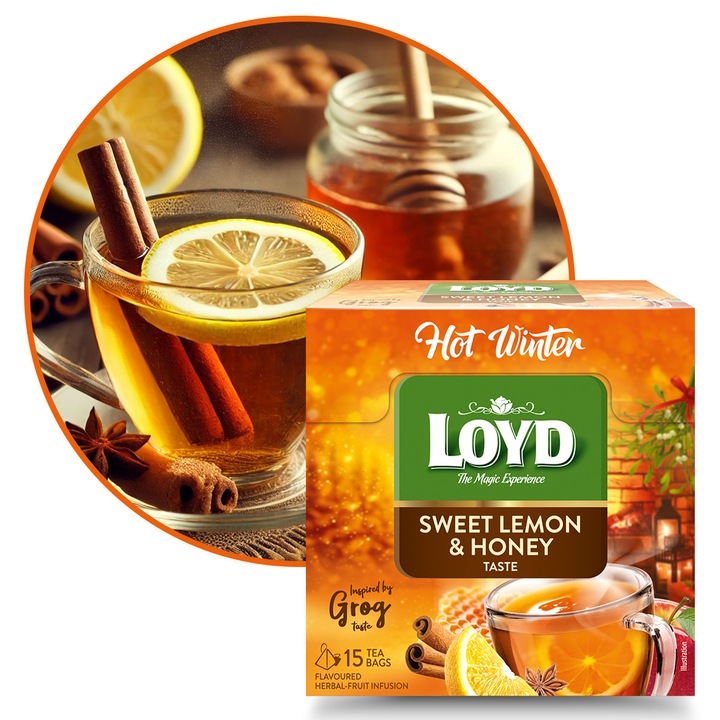 Loyd Hot Winter gyümölcsös tea citrom-os méz íz, 15 tasak, 40g