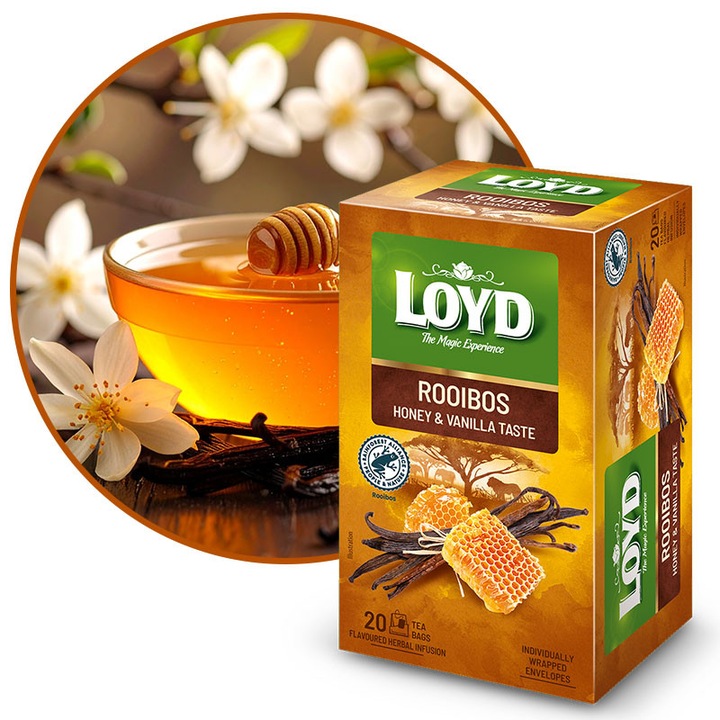 Rooibos gyümölcstea, Loyd, vanília és méz, 20 tasak, 40 g