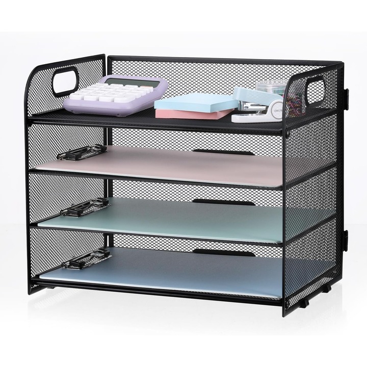 Organizator documente 4 niveluri metalic negru 32x24x27,5cm