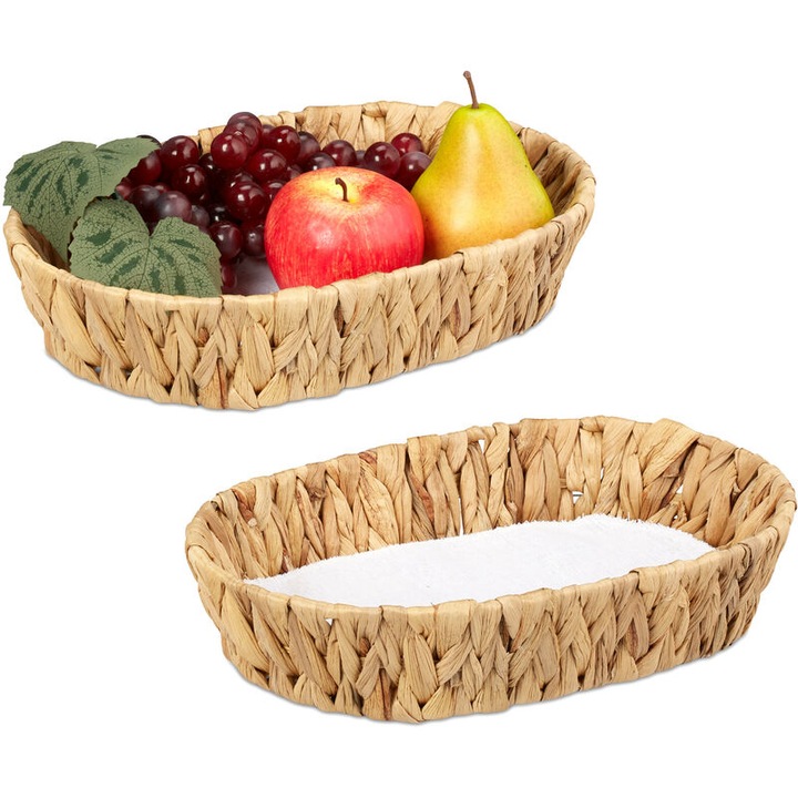 Set 2 cosuri fructe si paine, iarba de apa, natural alb, 7x33x22cm