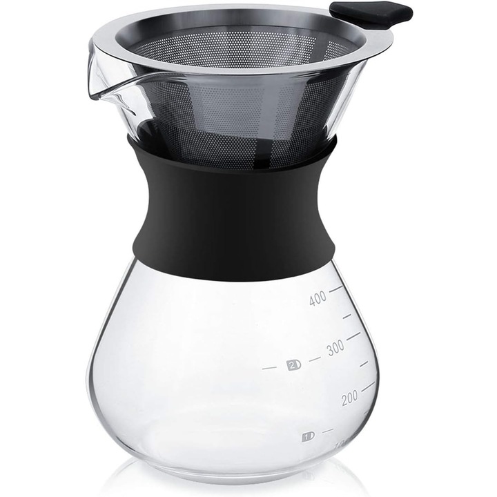 Cafetiera manuala sticla borosilicata filtru inox 600ml