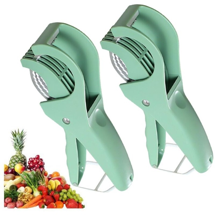 Trancheuse multifunctionala pentru fructe si legume, verde, 2 piese
