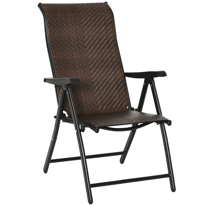 Scaun de Gradina Pliabil Outsunny Premium, Bytelike, Poliratan Rezistent la Intemperii, Spatar Reglabil in 7 Pozitii, Cadru Robust din Otel, Brate pentru Confort, Portabil, Maro, 120kg Capacitate