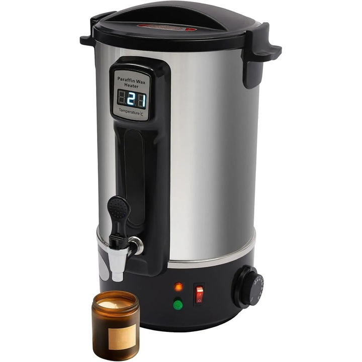Topitor de ceara pentru lumanari, Oala electrica de topit ceara, 1100 W, Inox, Afisaj digital LED, 30–100 °C, Stecher UE