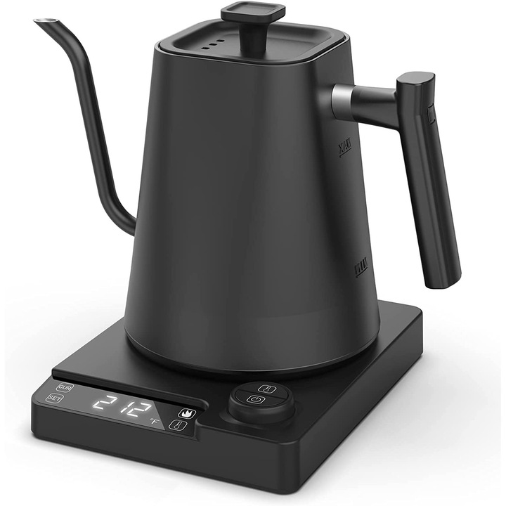 Cafetiera manuala, Aiorber, temperatura reglabila intre 40 si 100 °C, control inteligent al temperaturii, rezervor interior din otel inoxidabil 304, 1200 W, reglare continua cu buton rotativ, negru
