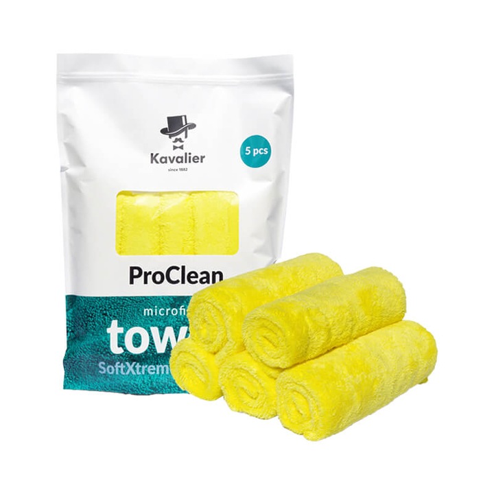 Kavalier ProClean Microfiber Towel SoftXtreme Plush Perfection Yellow 41x41cm 5db - univerzális mikroszálas törölköző