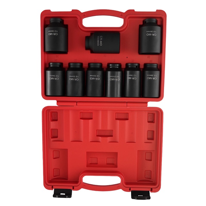 Set tubulare piulita butuc roata, chei impact adanci 1/2 inch (1, 27 cm), 9 piese, profil 6 colturi, 29–36 mm
