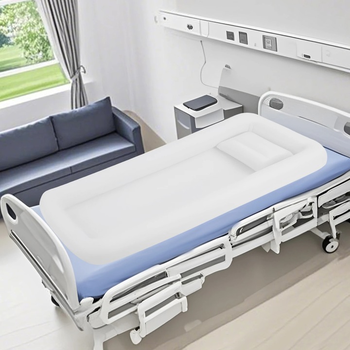 Cada gonflabila pentru adulti, Cada portabila dreptunghiulara din PVC, 195x90 cm, Pompa electrica 130 W EU 220–240 V, Umflare rapida ~2 min, Perna inclusa, Alb