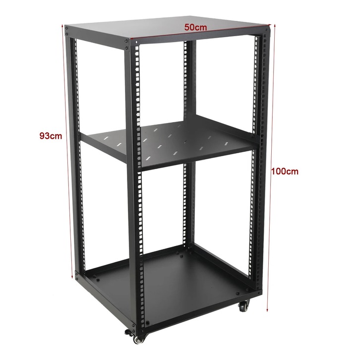 Raft pentru dulap de retea, rack server 20U, polita reglabila 2 mm, cu 4 roti, mobil pentru amplificator audio