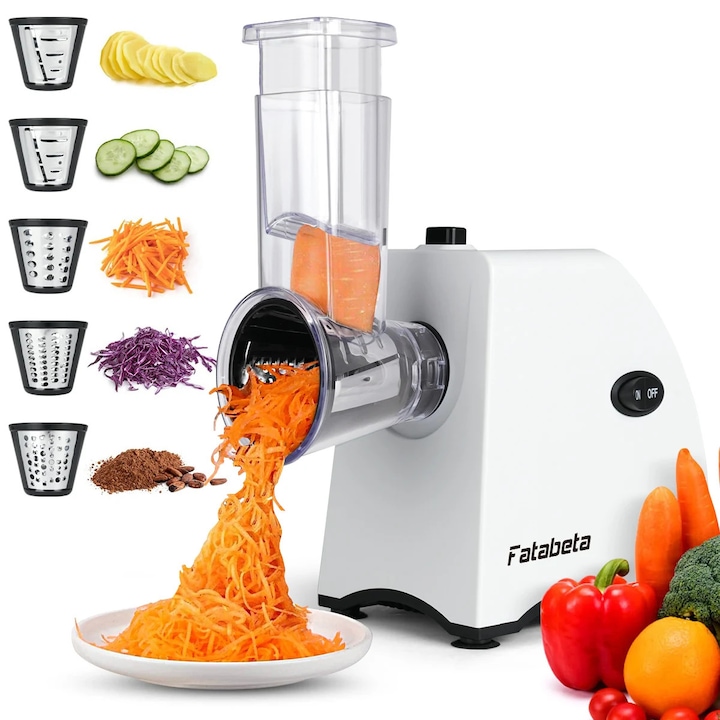Robot 5 in 1 pentru legume, tocator electric 250 W, 5 lame din inox, tocare rapida in 20 s, sistem de siguranta, usor de curatat, alb