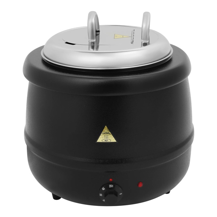 Oala electrica pentru supa, Vas incalzitor pentru mancare, capacitate 10, 8 l, inox, temperatura reglabila 35–80 °C, pentru bufet si catering, negru