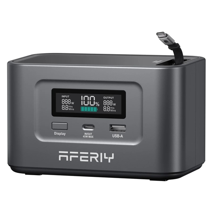 Nano100 statie de alimentare portabila/power bank, power station 100 W, baterie LiFePO4 99, 2 Wh, incarcare rapida 1, 5 h, dual USB‑C PD 100 W, negru