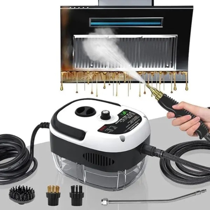 Aparat de curatare cu abur 2500W FD-k0544-260828-1436, rezervor 1L, presiune 3 bar, incalzire 10 s, 6 trepte, 3 duze, alb/negru