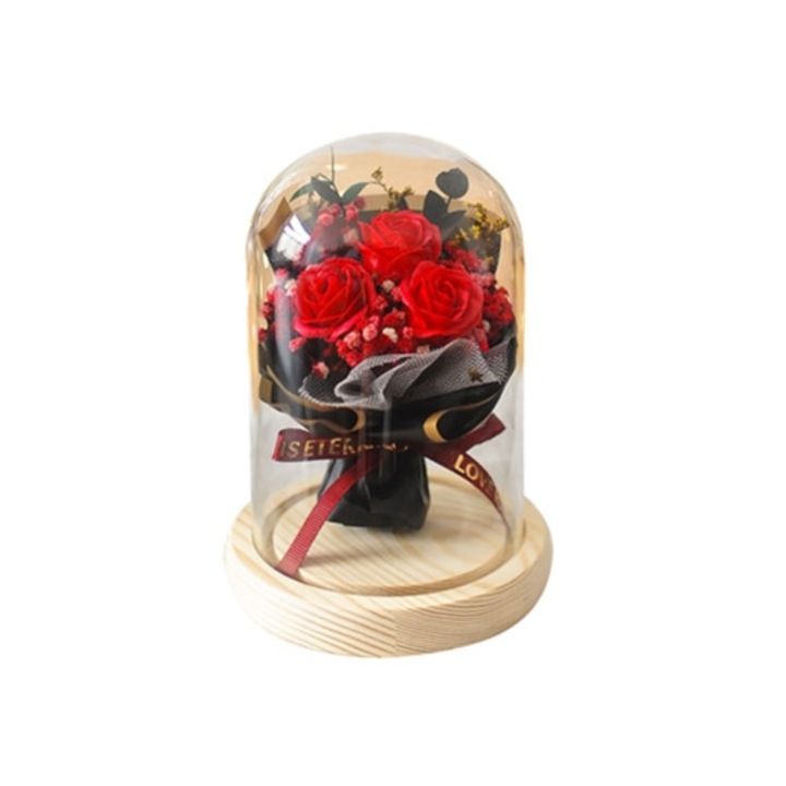 Trandafir Etern in Cupola de Sticla cu Lumini LED, Multicolor, 15x20cm