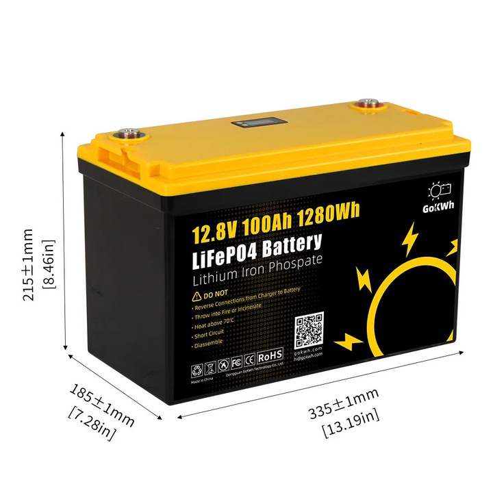 Acumulator LiFePO4 12, 8V 100Ah, baterie cutie stocare energie 1280Wh, afisaj capacitate LCD, BMS integrat