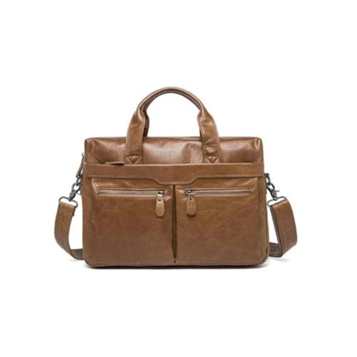 Férfi barna-sárga valódi bőr laptop táska crossbody messenger