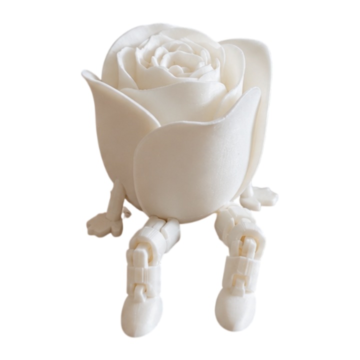 Trandafir decorativ, VeliumCraft, 8.6x6.5x5 cm, picioare articulate, cadou pentru o persoana draga, printat 3D, alb