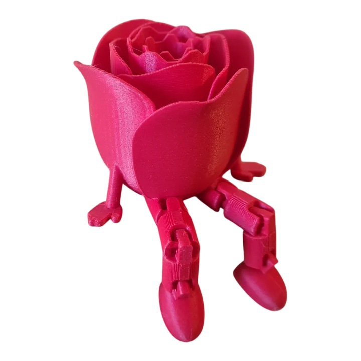Trandafir decorativ, VeliumCraft, 8.6x6.5x5 cm, picioare articulate, cadou pentru o persoana draga, printat 3D, rosu