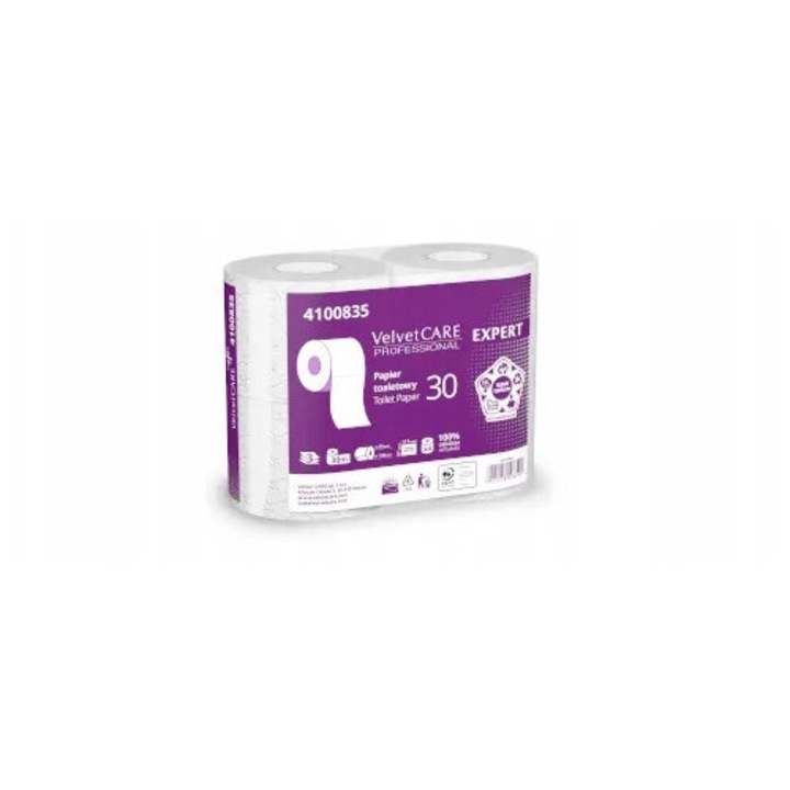 Hartie igienica VelvetCARE, 4 role, 3 straturi, alb, 97x111mm