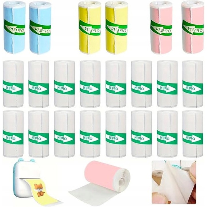 Set 23 coli hartie termica pentru bonuri si etichete, alb