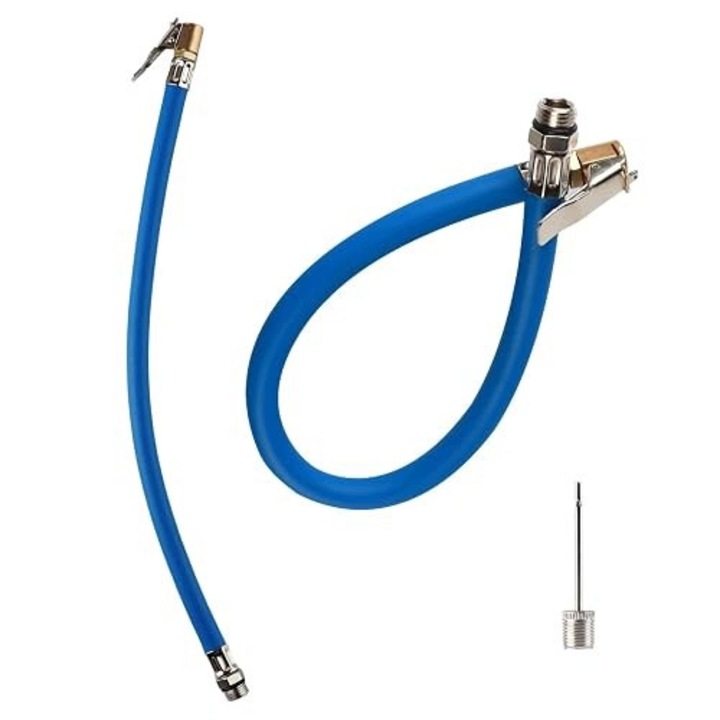 Set 2 furtunuri universale pentru pompare roti, cupru-guma, flexibil, pentru masini-moto-biciclete