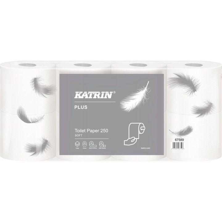 Hartie igienica Katrin 3 straturi celuloza alb 8 role 96x17,25m