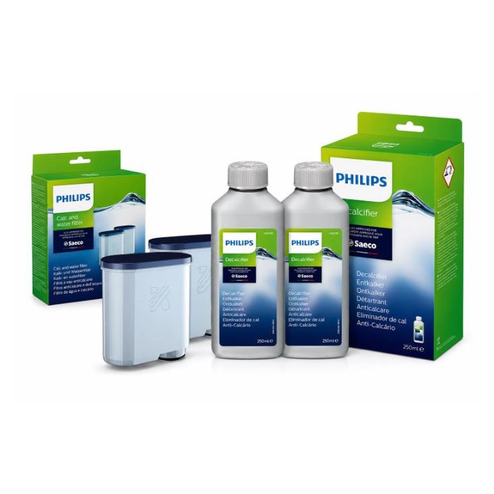 Promóciós csomag: Eszpresszógép karbantartó készlet, 2 x PHILIPS AquaClean CA6903/22 szűrő, Philips CA6700/22 vízkőoldó folyadék, 2x250 ml