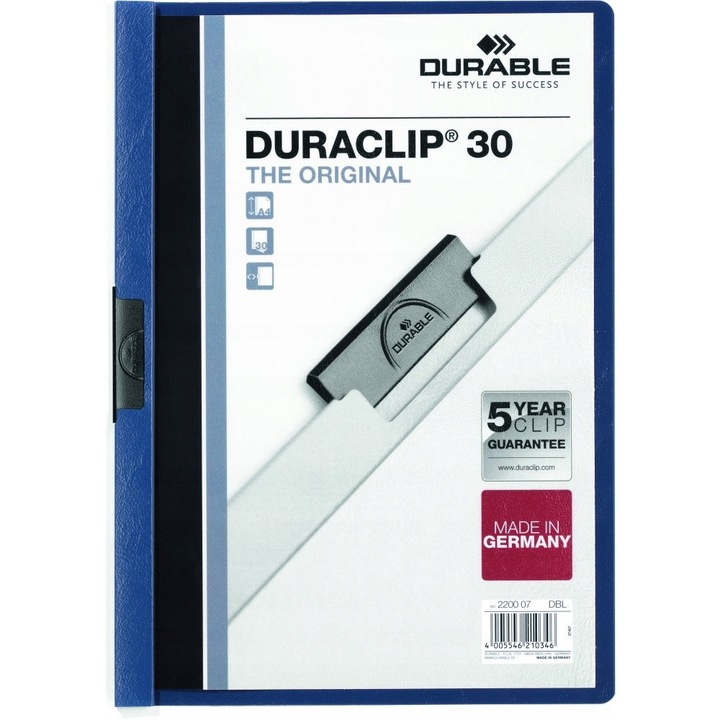 Durable Duraclip műanyag iratgyűjtő A4 kék 220x310x5mm 30 lap