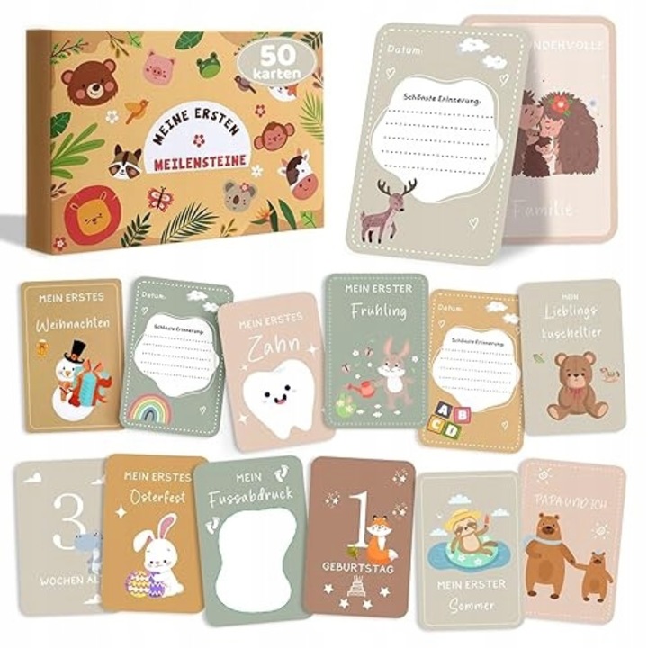 Set 50 carduri milestone pentru bebelusi, carton, multicolor, 10x15cm