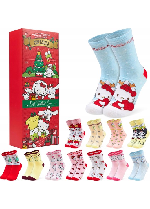 АДВЕНТ КАЛЕНДАР HELLO KITTY ЧОРАПИ ЗА МОМИЧЕТА 12 ЧИФТА ЗА ПРАЗНИЦИТЕ