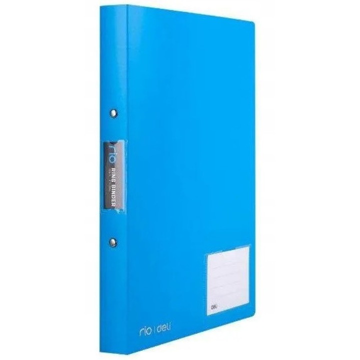 Segregator A4 DELI, 2 inele, buzunare, albastru, 0.7mm
