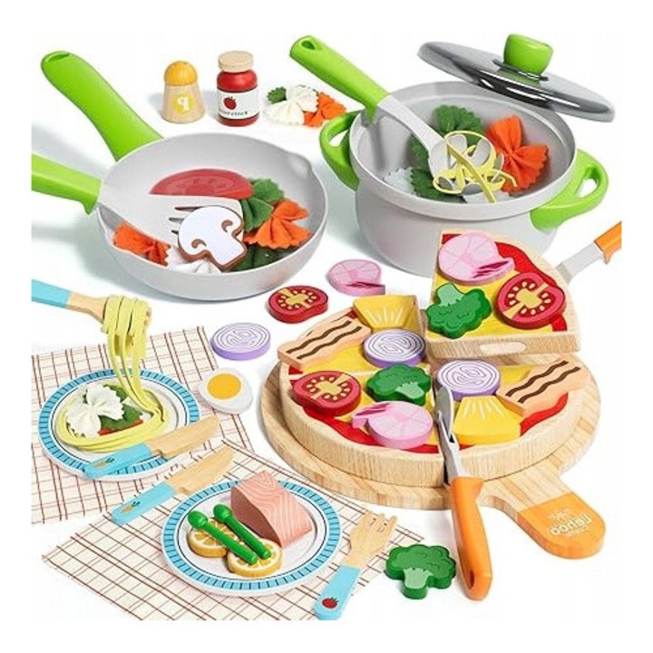 Bucatarie lemn copii Castle set pizza paste jucarie creativa