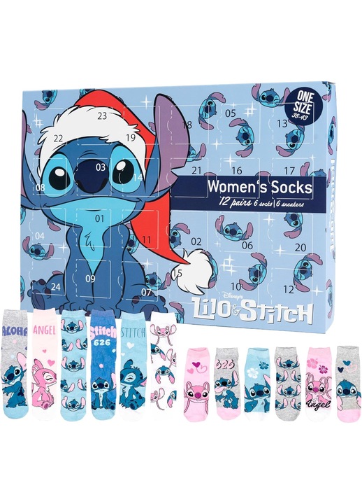 ADVENTI NAPTÁR 2025 DISNEY STITCH AJÁNDÉK ZOKNI SZETT 12 DB 35-41