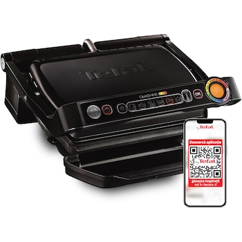 Gratar electric Tefal OptiGrill+ GC712834, 2000W, 6 programe automate, indicator gatire, senzor automat, mod manual cu 4 trepte de temperatura, placi detasabile antiaderente, negru
