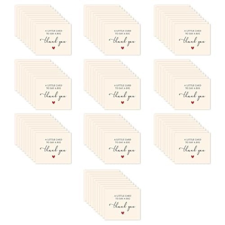 Set 100 felicitari multumire, rosu, hartie, 8.8x7.6cm, minimalist