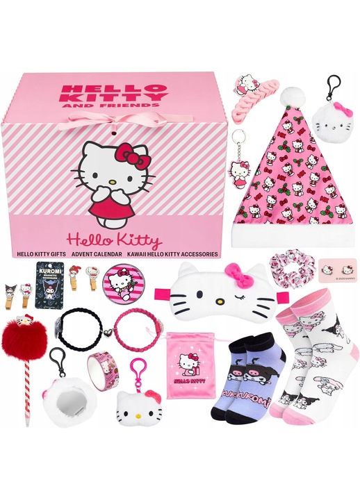 АДВЕНТЕН КАЛЕНДАР HELLO KITTY ИЗНЕНАДА ЧОРАПИ АКСЕСОАРИ ПОДАРЪК