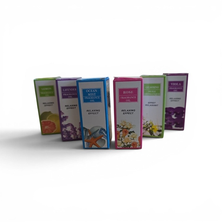 Set de 6 uleiuri esențiale naturale 10ml, Lavanda, Ocean, Lamaie, Trandafiri, Iasmina, Viola