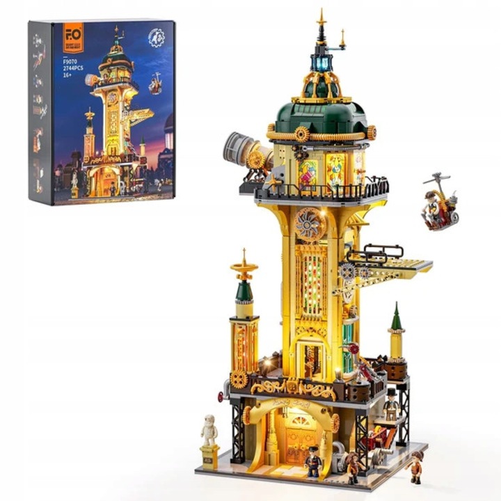 Set constructie LUMIBRICKS Steampunk Watch Tower LED 2744 piese 25x25x63cm