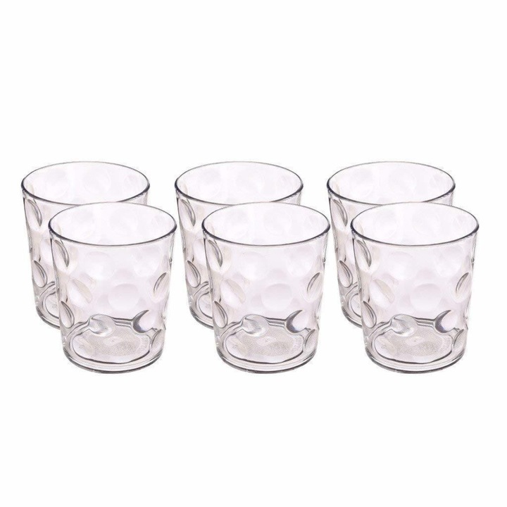 Set 6 pahare sticla transparenta, 150 ml, ideale pentru espresso, apa si bauturi racoritoare, pahare joase cu design modern texturat in relief